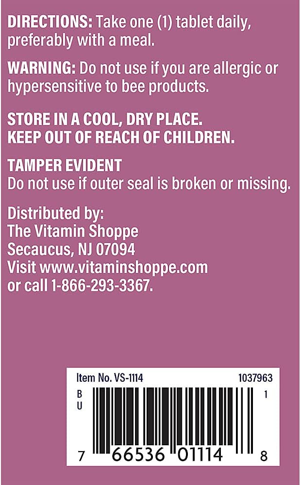 Vitamin Shoppe Bee Pollen Complex 1,000MG Tablets with Bee Propolis & Royal Jelly for Immune Support