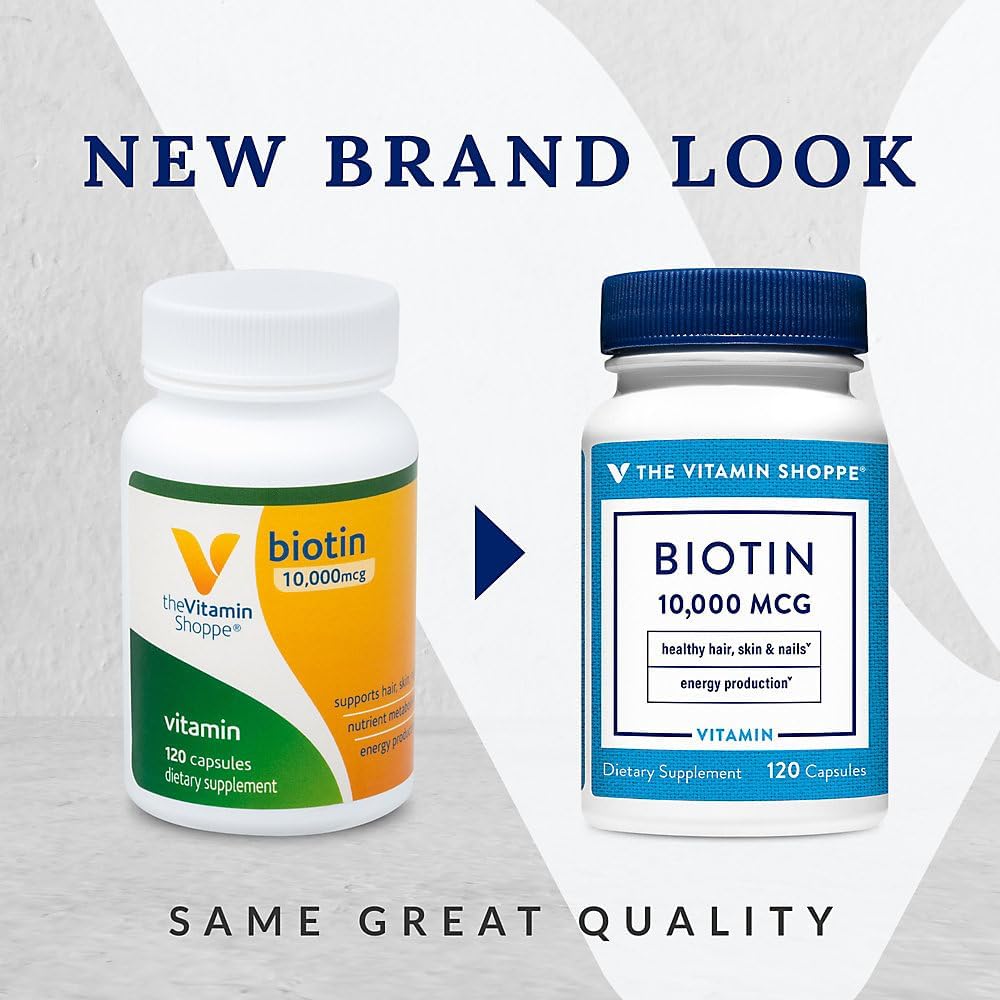 Vitamin Shoppe Biotin 1,000MCG Capsules for Hair, Skin, Nails, Energy - 120 Count