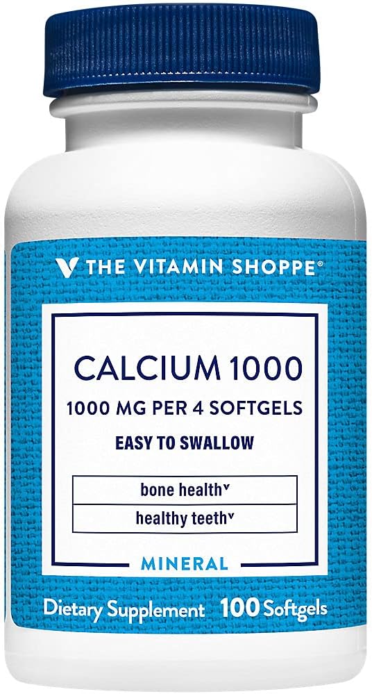 Vitamin Shoppe Calcium 1,000MG Softgels with Vitamin D for Bone & Teeth Support (100 Softgels)