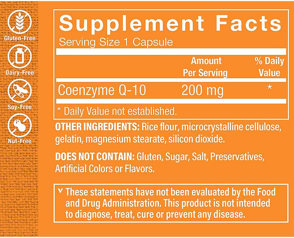 Vitamin Shoppe CoQ-10 200mg Capsules - Supports Heart Health, Cellular Health, and Energy Production - Antioxidant Supplement for Statin Users - 60 Count