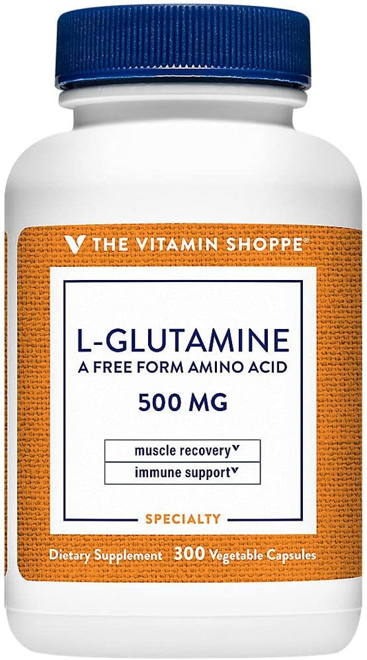 Vitamin Shoppe L-Glutamine 500MG Capsules for Muscle Recovery & Immune Health - Free Form Amino Acid (300 Count)