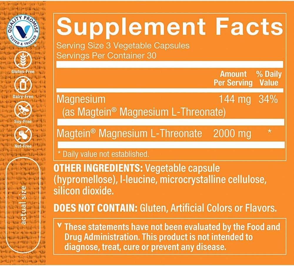 Vitamin Shoppe Magnesium Threonate Capsules - Promotes Brain Health (90 Vegetarian Caps)
