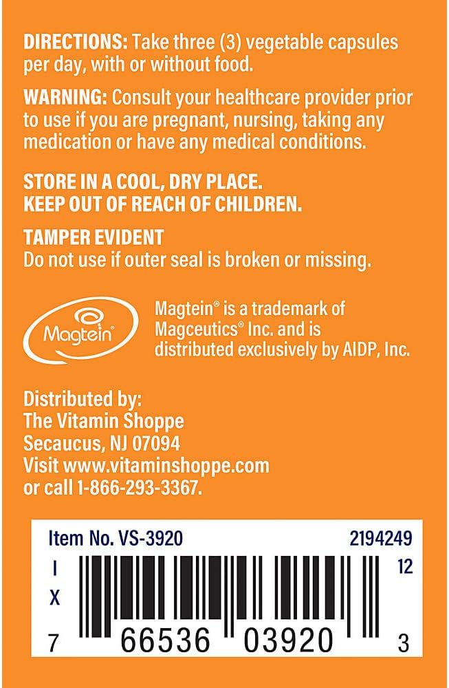 Vitamin Shoppe Magnesium Threonate Capsules - Promotes Brain Health (90 Vegetarian Caps)