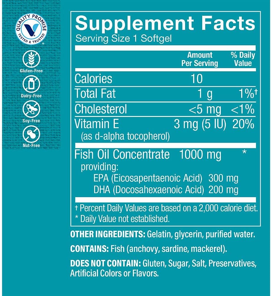 Vitamin Shoppe Omega-3 Fish Oil 1000mg Softgels, High EPA and DHA, Molecularly Distilled for Heart, Joint, and Brain Health - Citrus Flavor (60 Count)