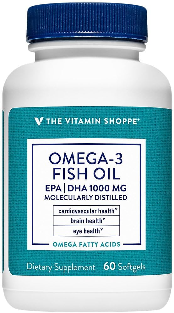 Vitamin Shoppe Omega-3 Fish Oil 1000mg Softgels, High EPA and DHA, Molecularly Distilled for Heart, Joint, and Brain Health - Citrus Flavor (60 Count)