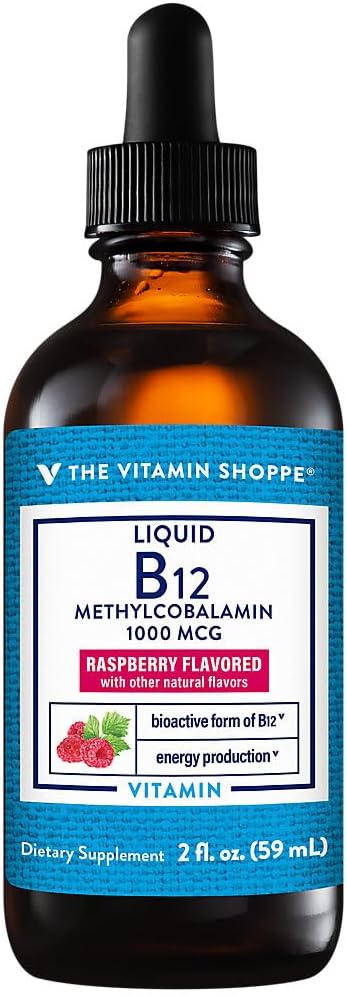 Vitamin Shoppe Raspberry Liquid B12 Methylcobalamin 1,000 MCG for Energy Production - 2 fl. oz.