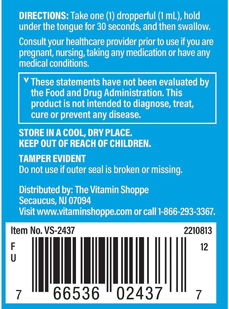 Vitamin Shoppe Raspberry Liquid B12 Methylcobalamin 1,000 MCG for Energy Production - 2 fl. oz.