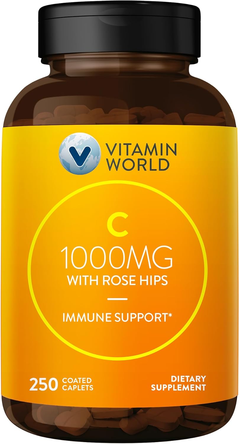 Vitamin World C-1000 mg with Bioflavonoids and Wild Rose HIPS - 250 Coated Caplets