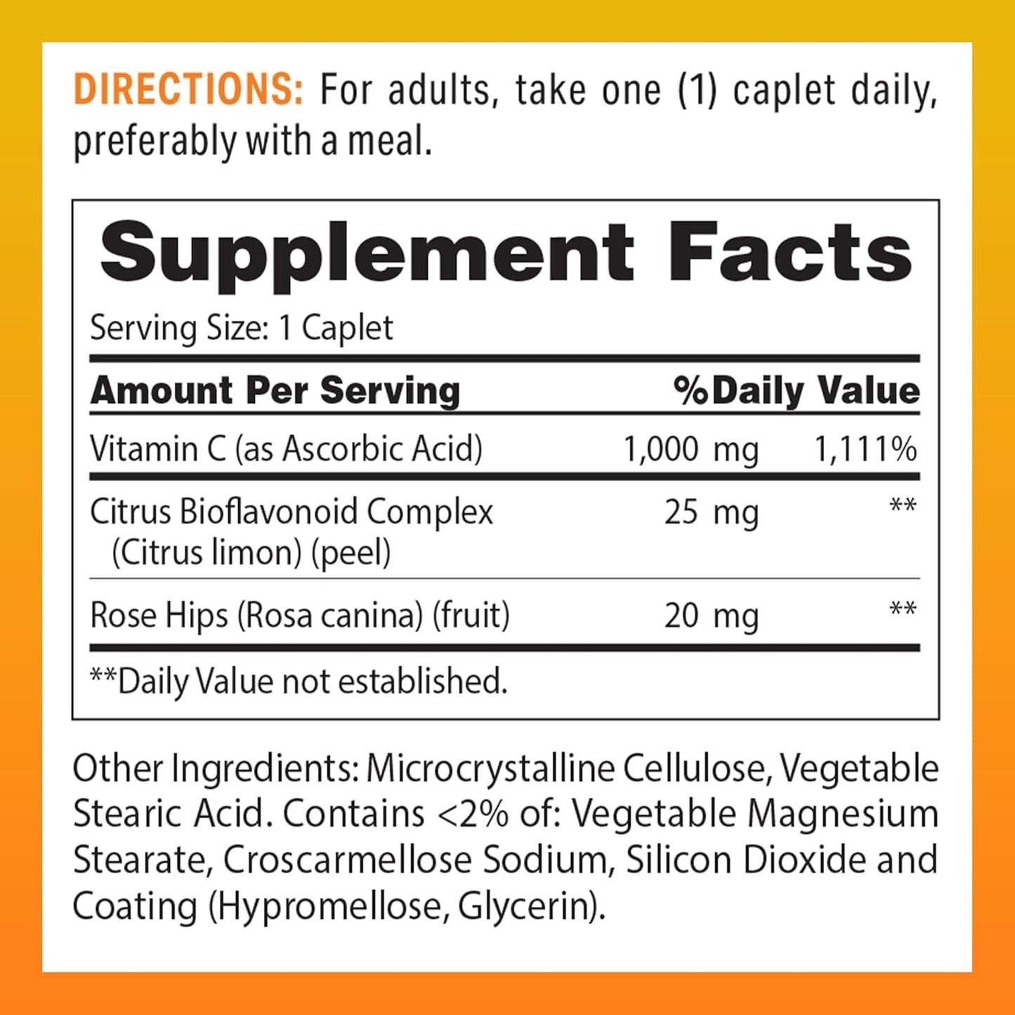 Vitamin World C-1000 mg with Bioflavonoids and Wild Rose HIPS - 250 Coated Caplets