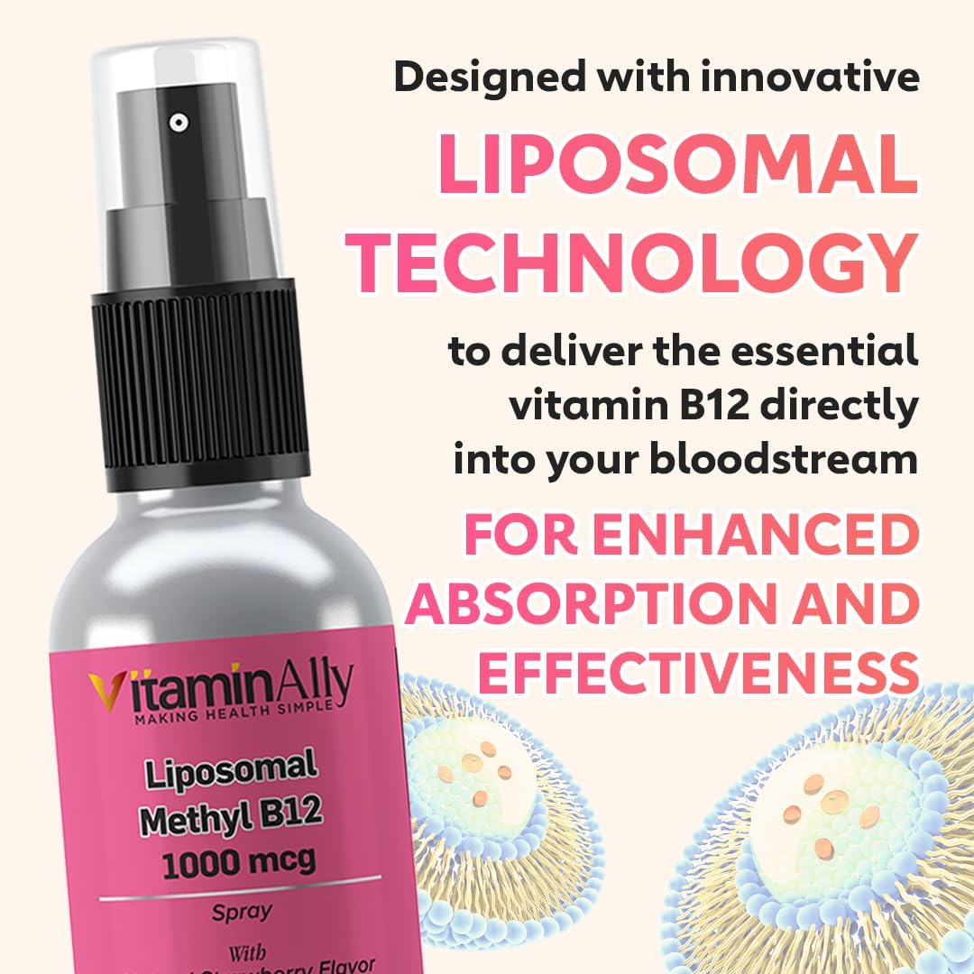 Vitaminally B12 Liposomal Spray - 60 Servings, 2 Month Supply - 1 fl oz - Non-GMO, No Added Sugars, Gluten Free - Energy, Nerve Health, Brain Function Support - Travel Friendly