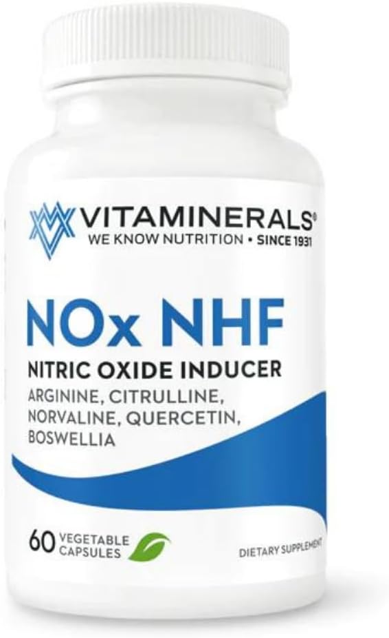 Vitaminerals 122 NOx NHF Supplement with L-arginine, L-citrulline, and Enzymes | 60 Veggie Capsules | 30 Servings