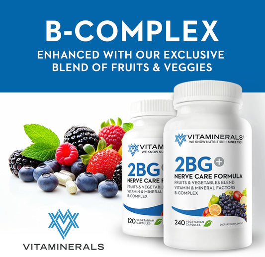 Vitaminerals 2BG+™ High Potency B Complex with Fruits & Veggies | Immune Support | 120 Veggie Caps