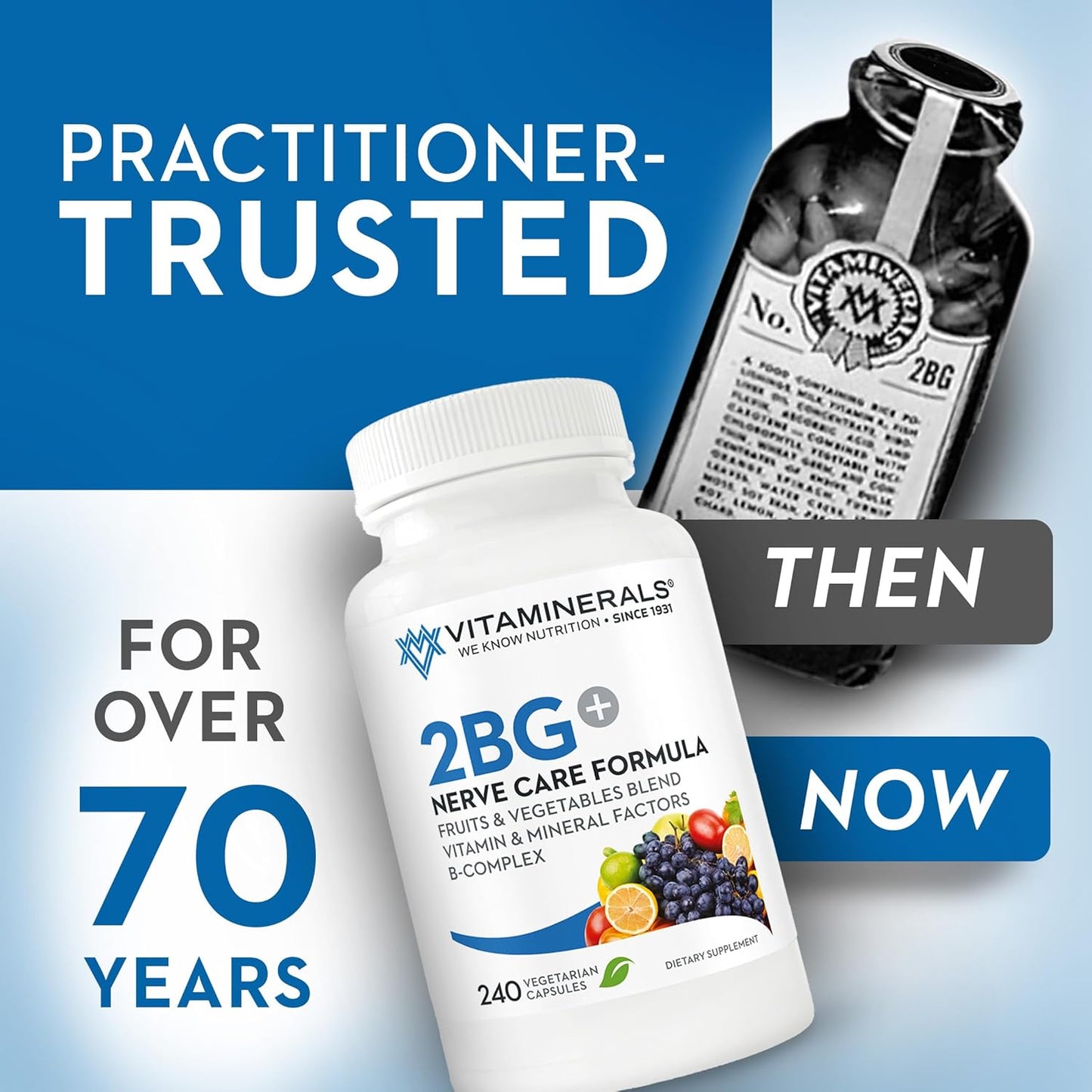Vitaminerals 2BG+™ High Potency B Complex with Fruits & Veggies | Immune Support | 120 Veggie Caps