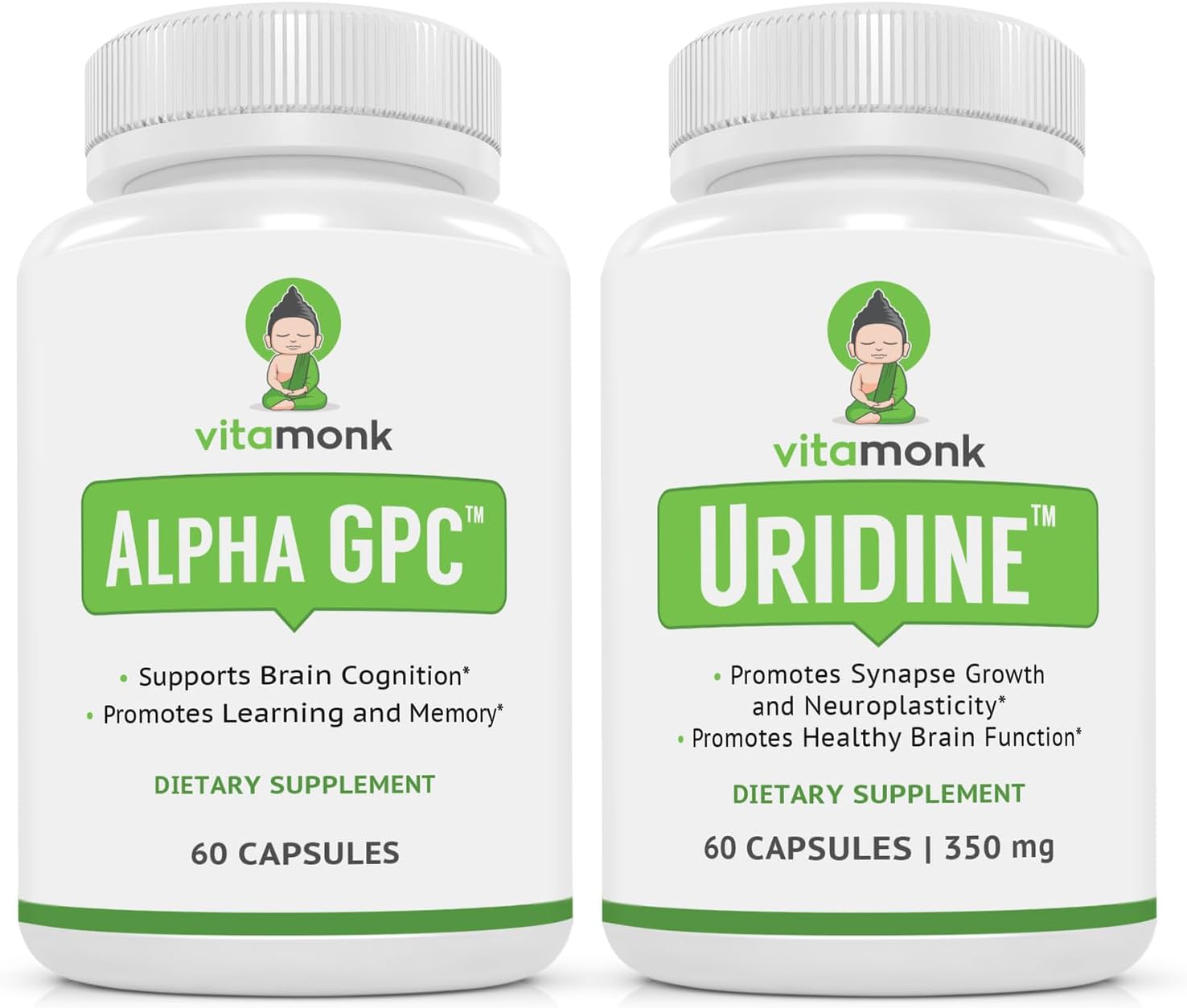 VitaMonk Brain Boost Bundle with Alpha GPC, Uridine, Low Dose Caffeine, and L-Theanine Duo