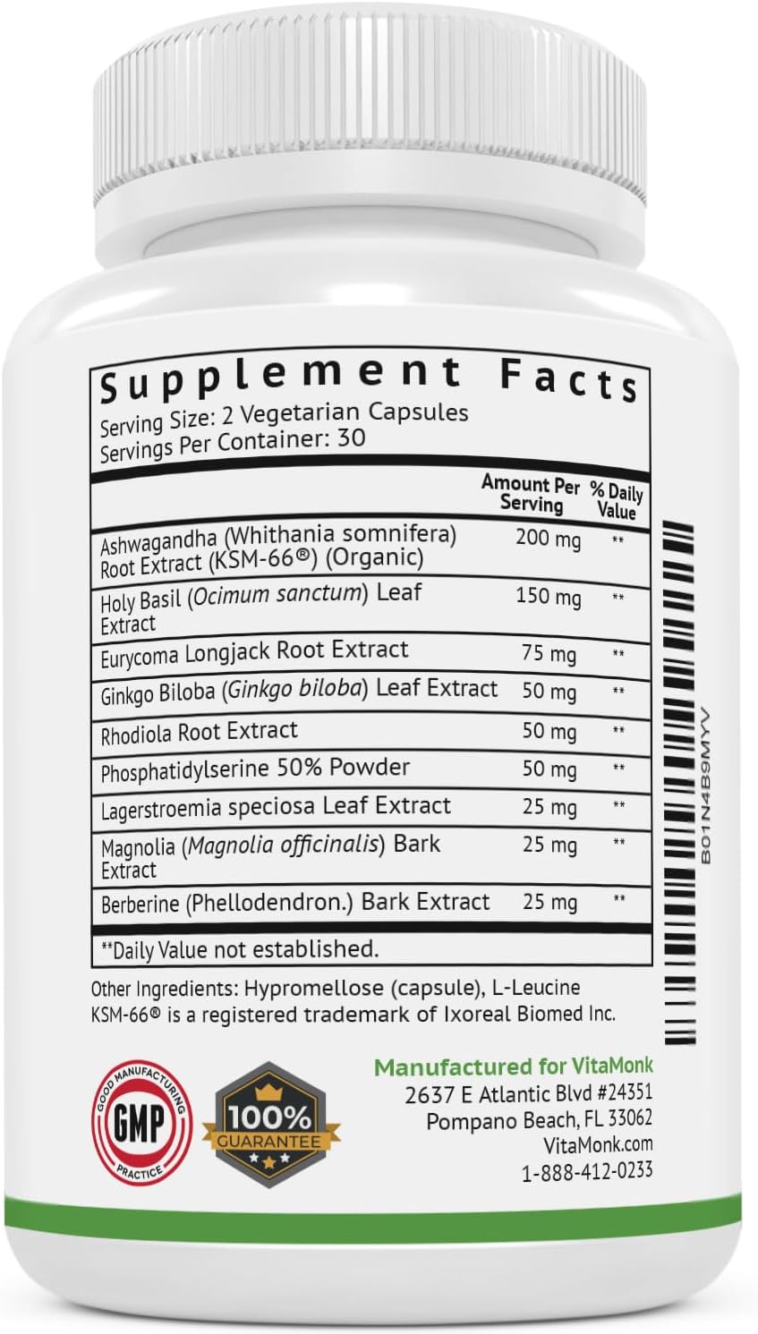 VitaMonk CortiTrax - Natural Cortisol Blocker for Managing Cortisol Levels - 60 Capsules