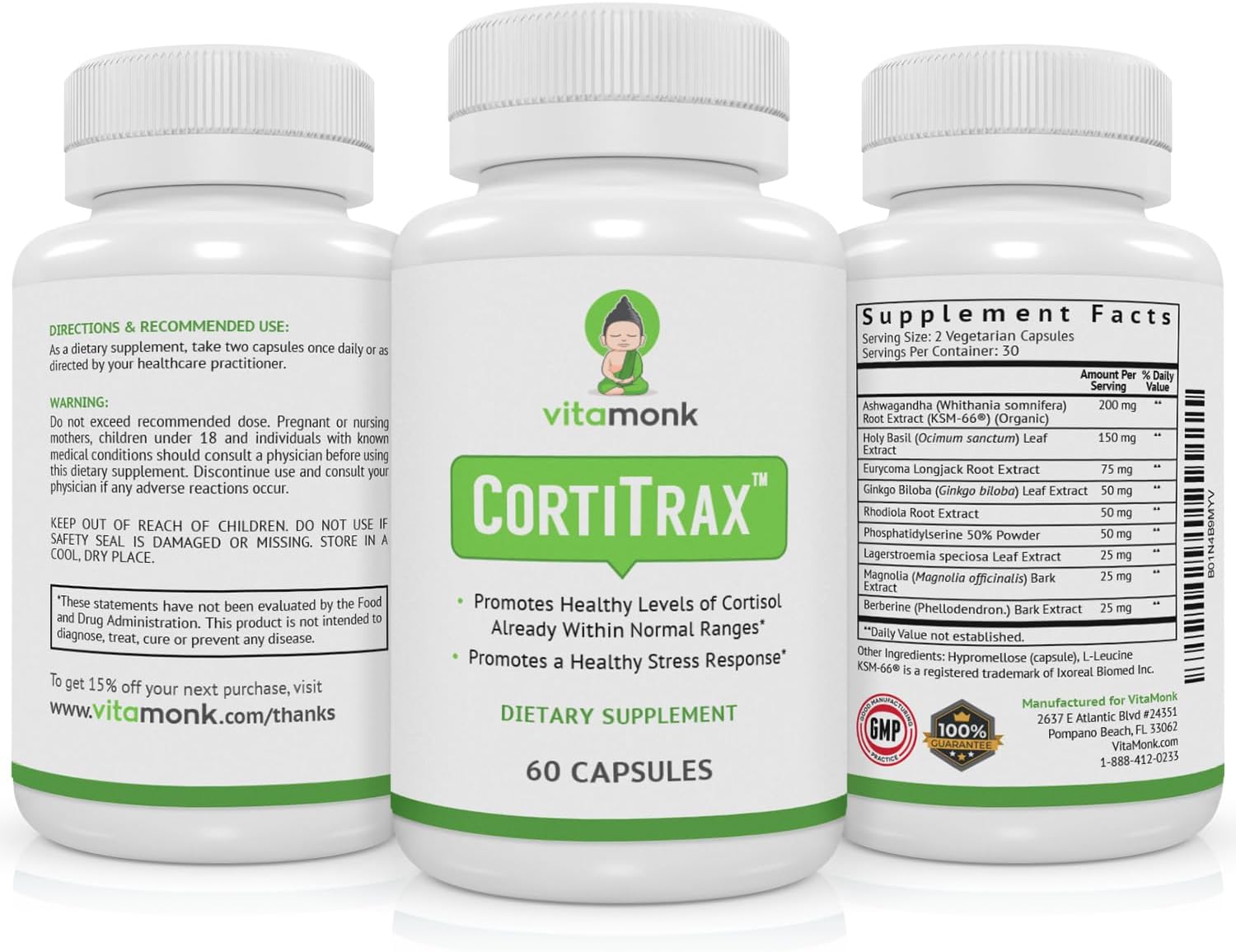 VitaMonk CortiTrax - Natural Cortisol Blocker for Managing Cortisol Levels - 60 Capsules