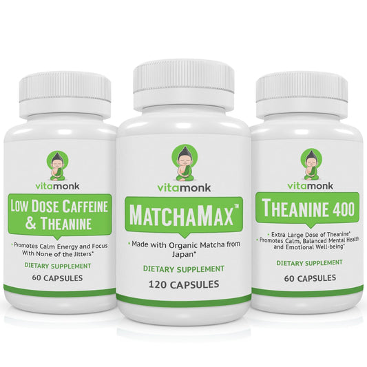 VitaMonk Matcha Bundle: Low Caffeine and Theanine for Calm Energy Boost, No Jitters