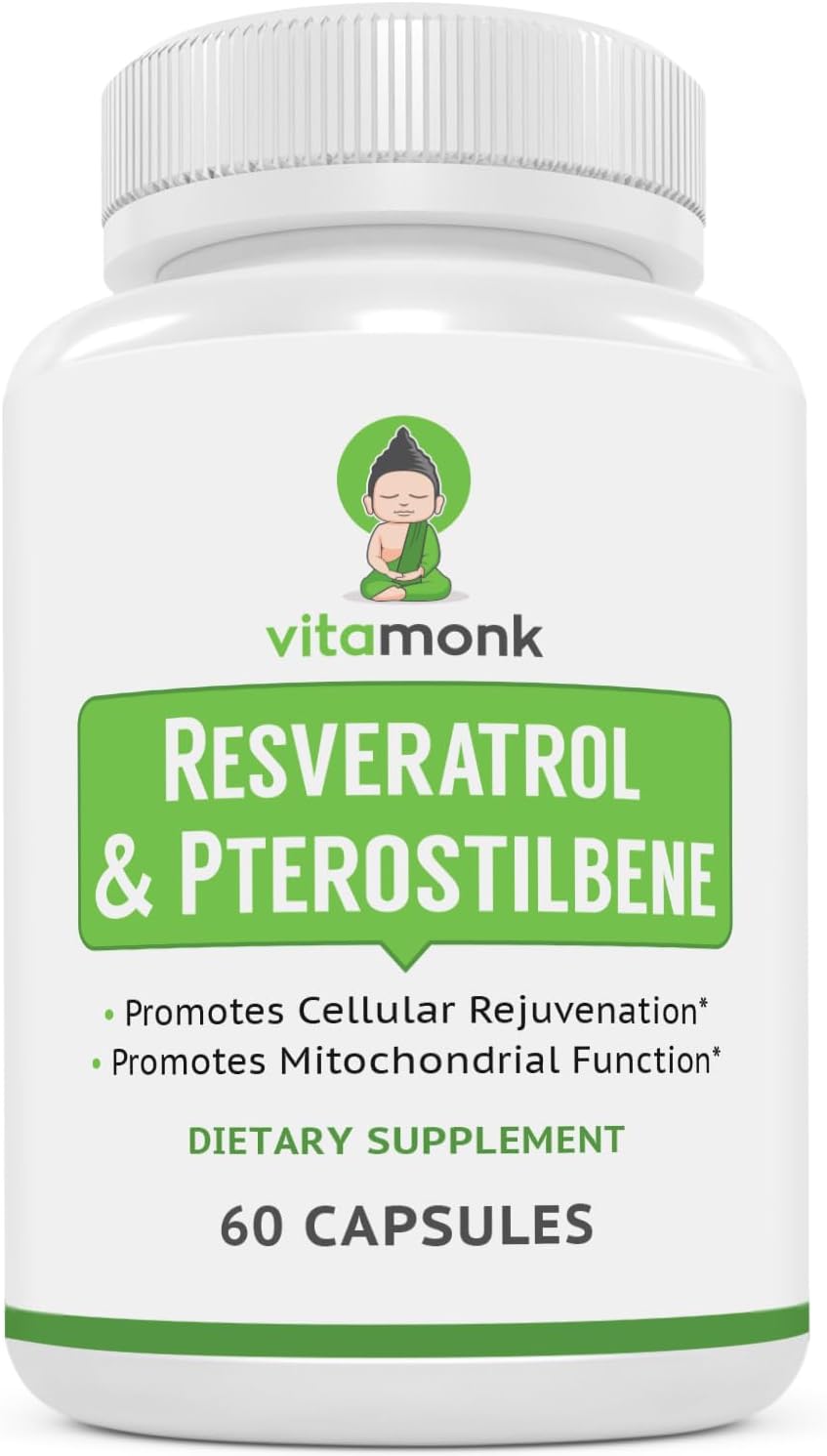 VitaMonk Resveratrol and Pterostilbene Longevity Combo Pack - Antioxidant Support for Aging Defense