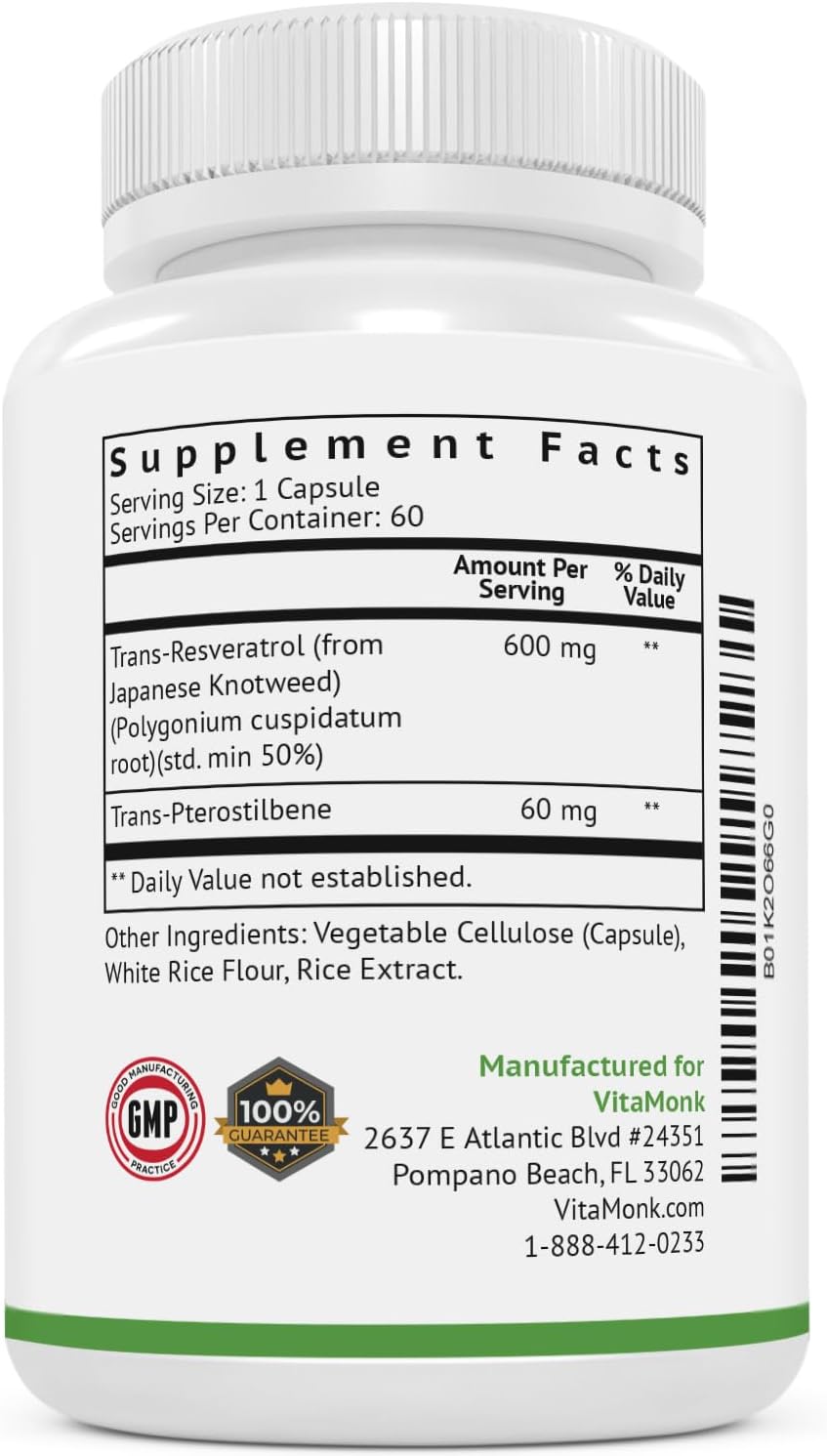 VitaMonk Resveratrol and Pterostilbene Longevity Combo Pack - Antioxidant Support for Aging Defense