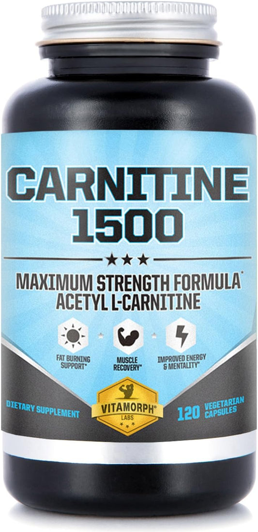 Vitamorph Carnitine 1500 - Maximum Strength Acetyl L-Carnitine Supplement - Energy, Memory, Focus, Weight Loss - 120 Capsules