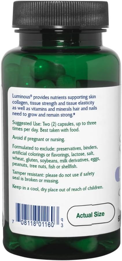 Vitanica Luminous Vegan Hair Skin and Nail Support Capsules - 60 Count
