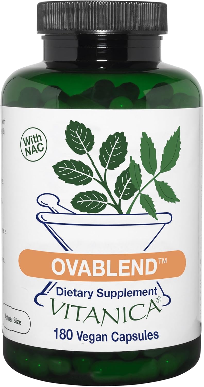 Vitanica OvaBlend: Herbal Supplement for Women's Ovarian Health & Hormone Balance - Endocrine Support with Sarsaparilla Root & NAC - 180 Vegan Capsules