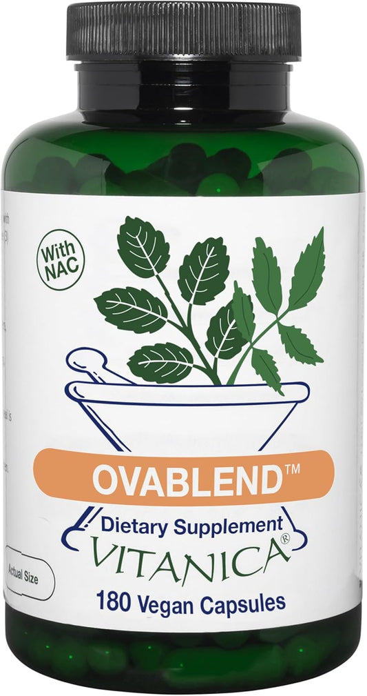Vitanica OvaBlend: Herbal Supplement for Women's Ovarian Health & Hormone Balance - Endocrine Support with Sarsaparilla Root & NAC - 180 Vegan Capsules