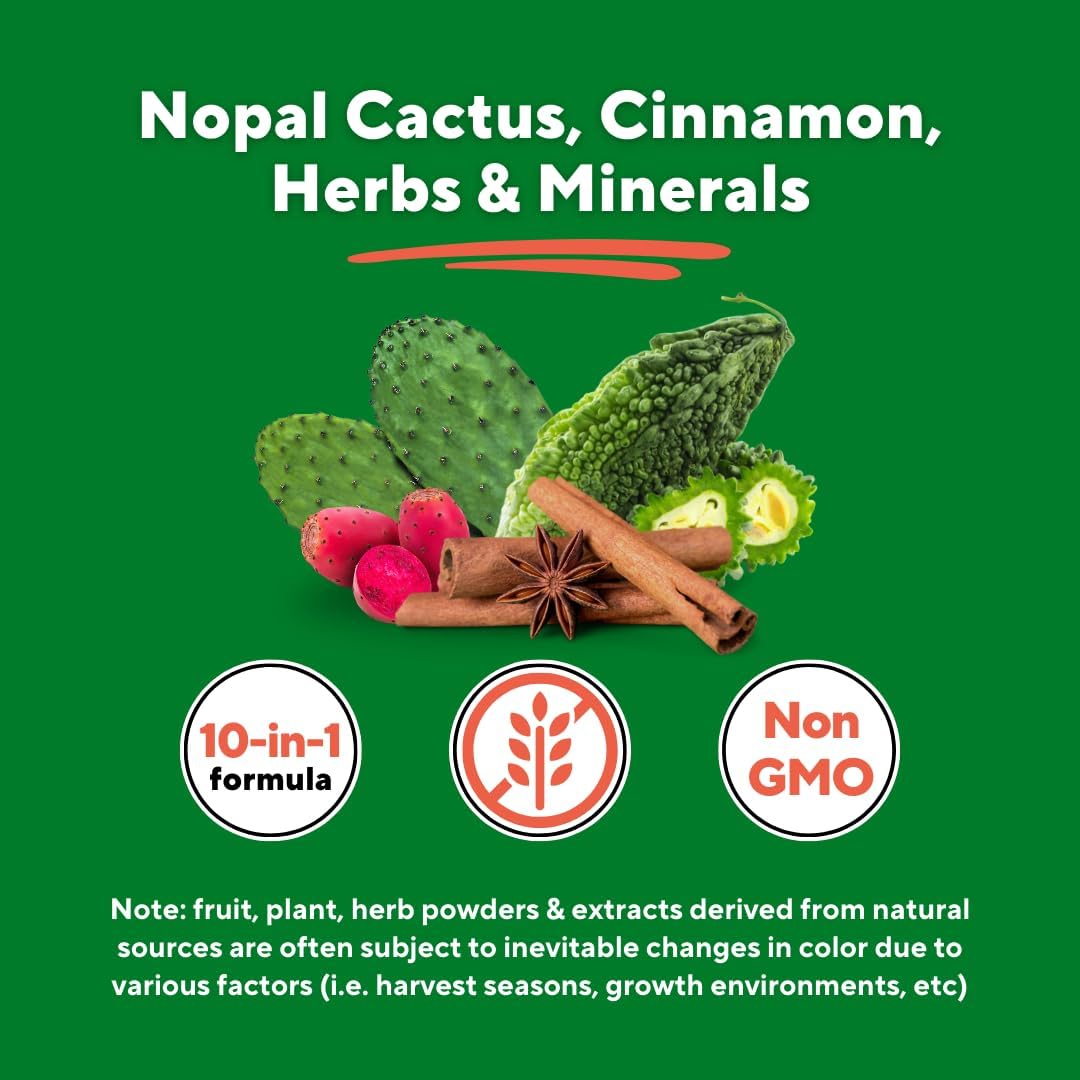 Vitapia 10-in-1 Nopal Cactus Ceylon Cinnamon Supplement - Berberine HCl, Chromium Picolinate, Gymnema Sylvestre, Bitter Melon, White Mulberry Leaf Extract - 60 Vegan Capsules, Non-GMO, Gluten-Free