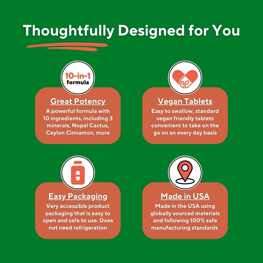 Vitapia 10-in-1 Nopal Cactus Ceylon Cinnamon Supplement - Berberine HCl, Chromium Picolinate, Gymnema Sylvestre, Bitter Melon, White Mulberry Leaf Extract - 60 Vegan Capsules, Non-GMO, Gluten-Free