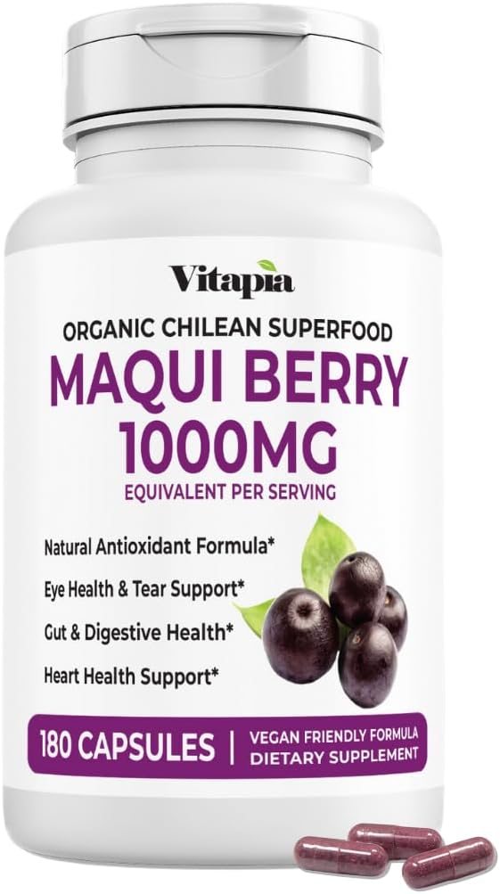 Vitapia Maqui Berry 1000mg Supplement - Vegan, Non-GMO, Gluten-Free - 180 Veggie Capsules