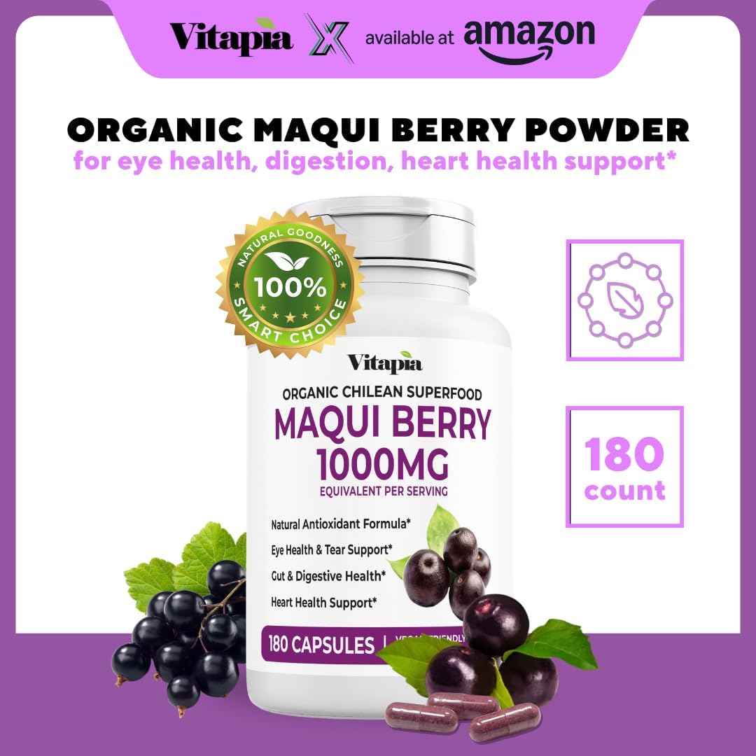 Vitapia Maqui Berry 1000mg Supplement - Vegan, Non-GMO, Gluten-Free - 180 Veggie Capsules