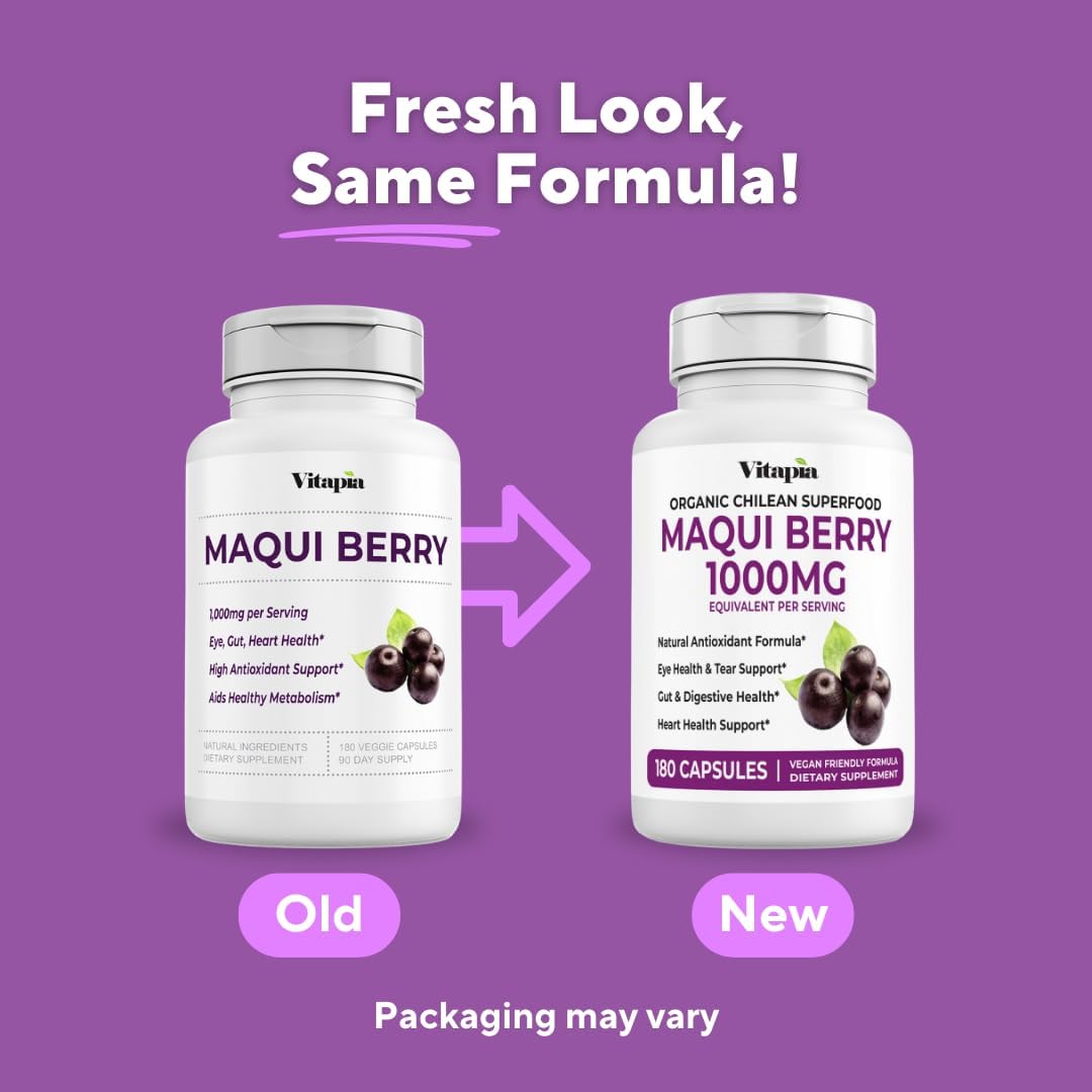 Vitapia Maqui Berry 1000mg Supplement - Vegan, Non-GMO, Gluten-Free - 180 Veggie Capsules