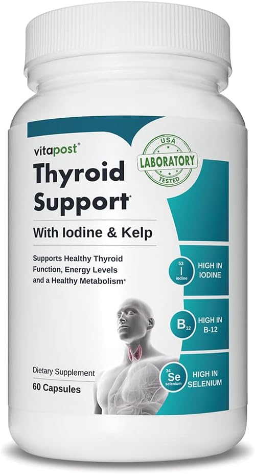 VitaPost Thyroid Support Supplement for Healthy Energy, Hormone Levels & Thyroid Health - 60 Capsules for Women & Men