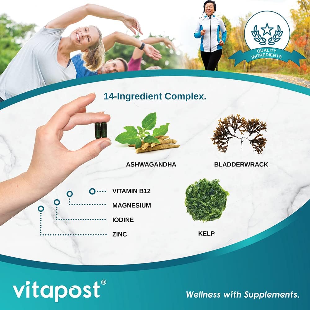 VitaPost Thyroid Support Supplement for Healthy Energy, Hormone Levels & Thyroid Health - 60 Capsules for Women & Men