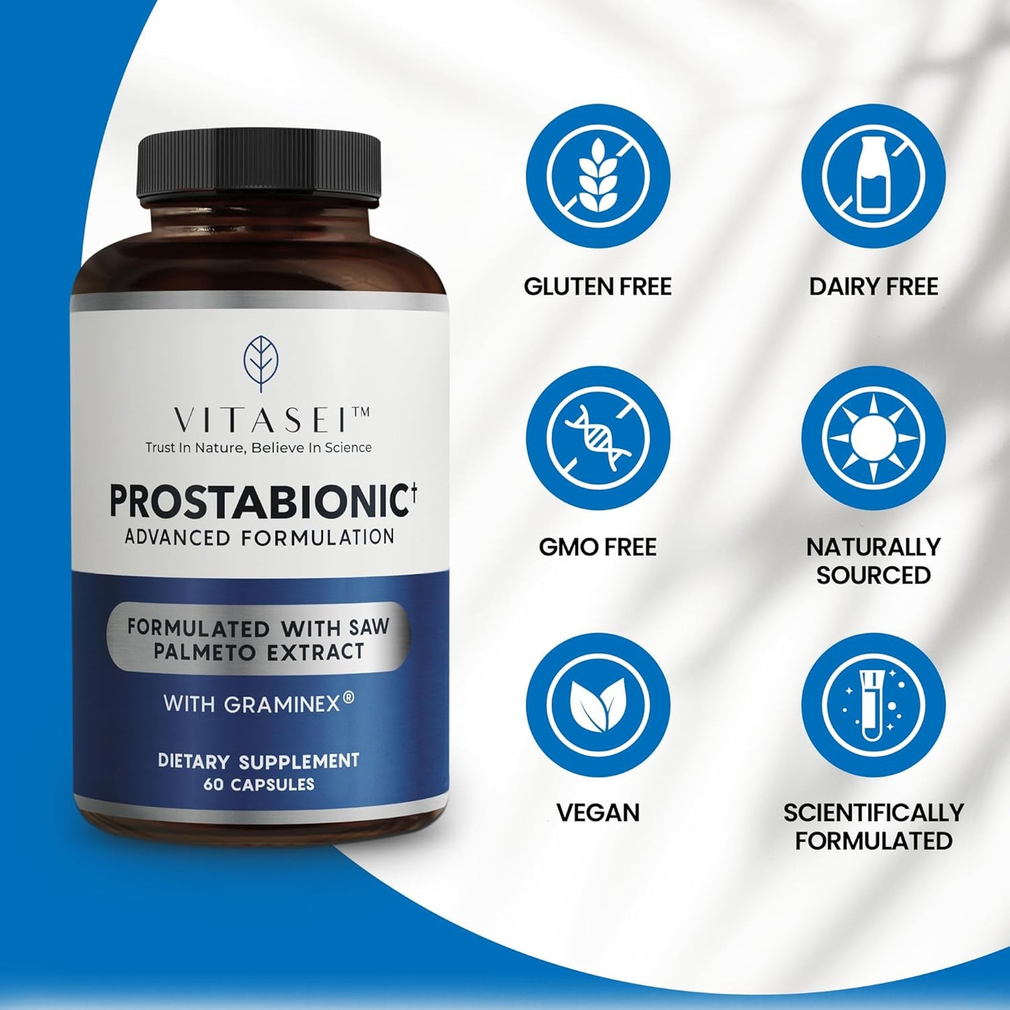 VITASEI Prostabionic Prostate Dietary Supplements for Men with Saw Palmetto, Bio-quercetin & Pygeum Africanum - 60 Capsules, Reduce Bathroom Trips