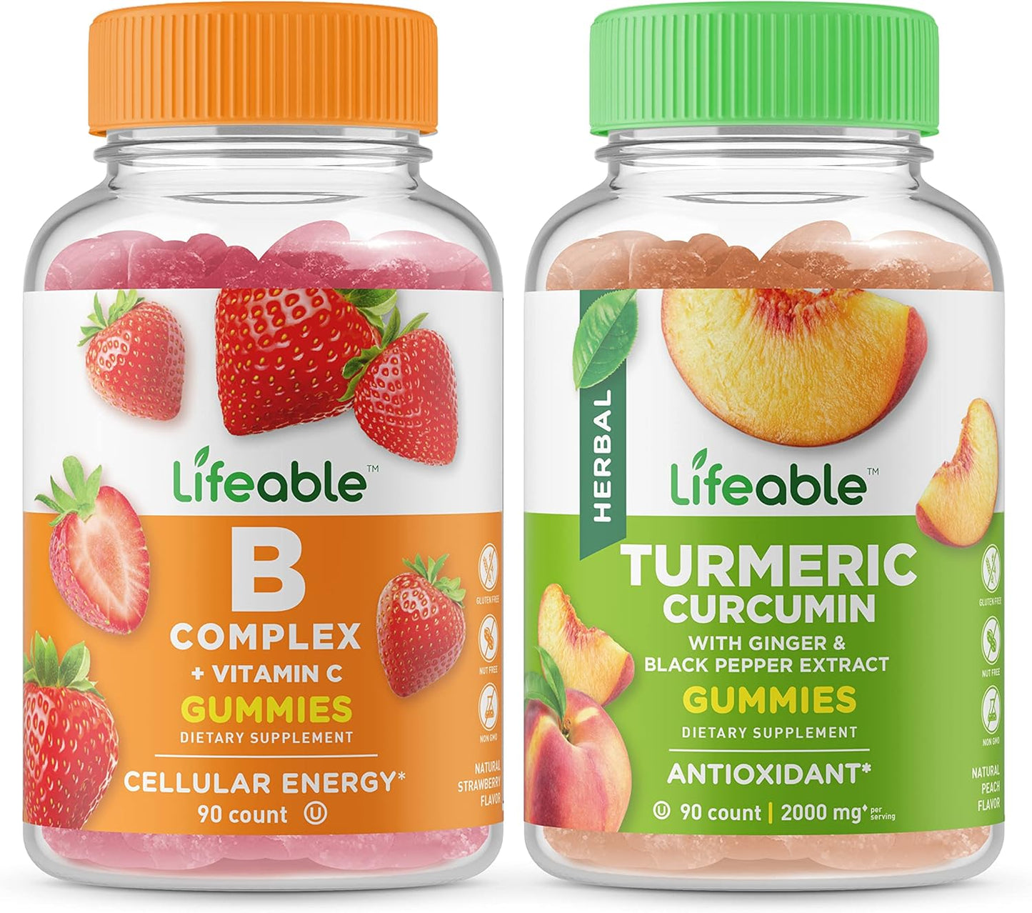 VitaWorks B Complex and Turmeric Curcumin Gummies Bundle - Gluten-Free Vitamin Supplement, Chewable and GMO-Free - Great Taste!