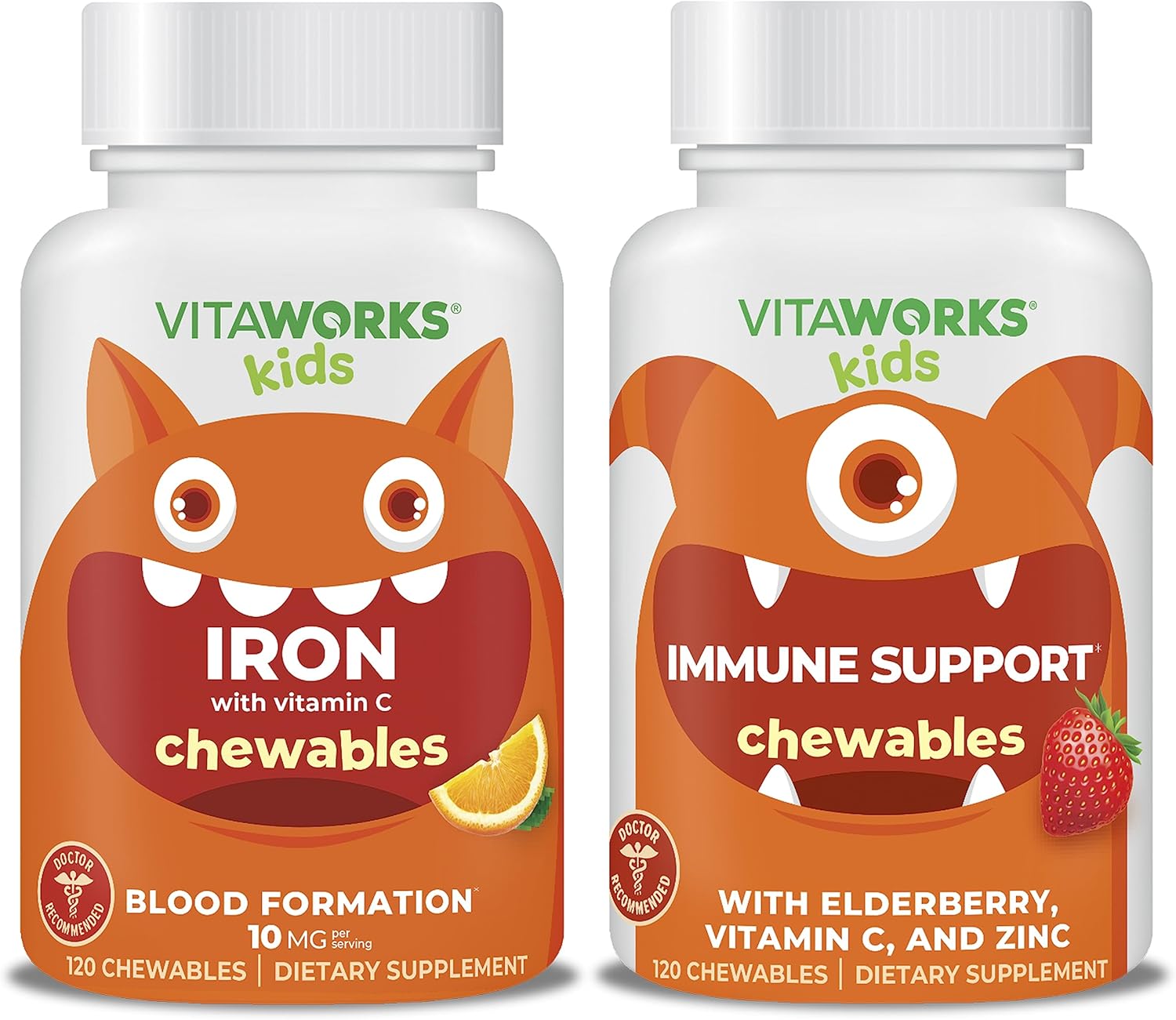 VitaWorks Kids Immune Support Chewables Bundle - Iron, Vitamin C, Elderberry, Zinc - 10mg Iron