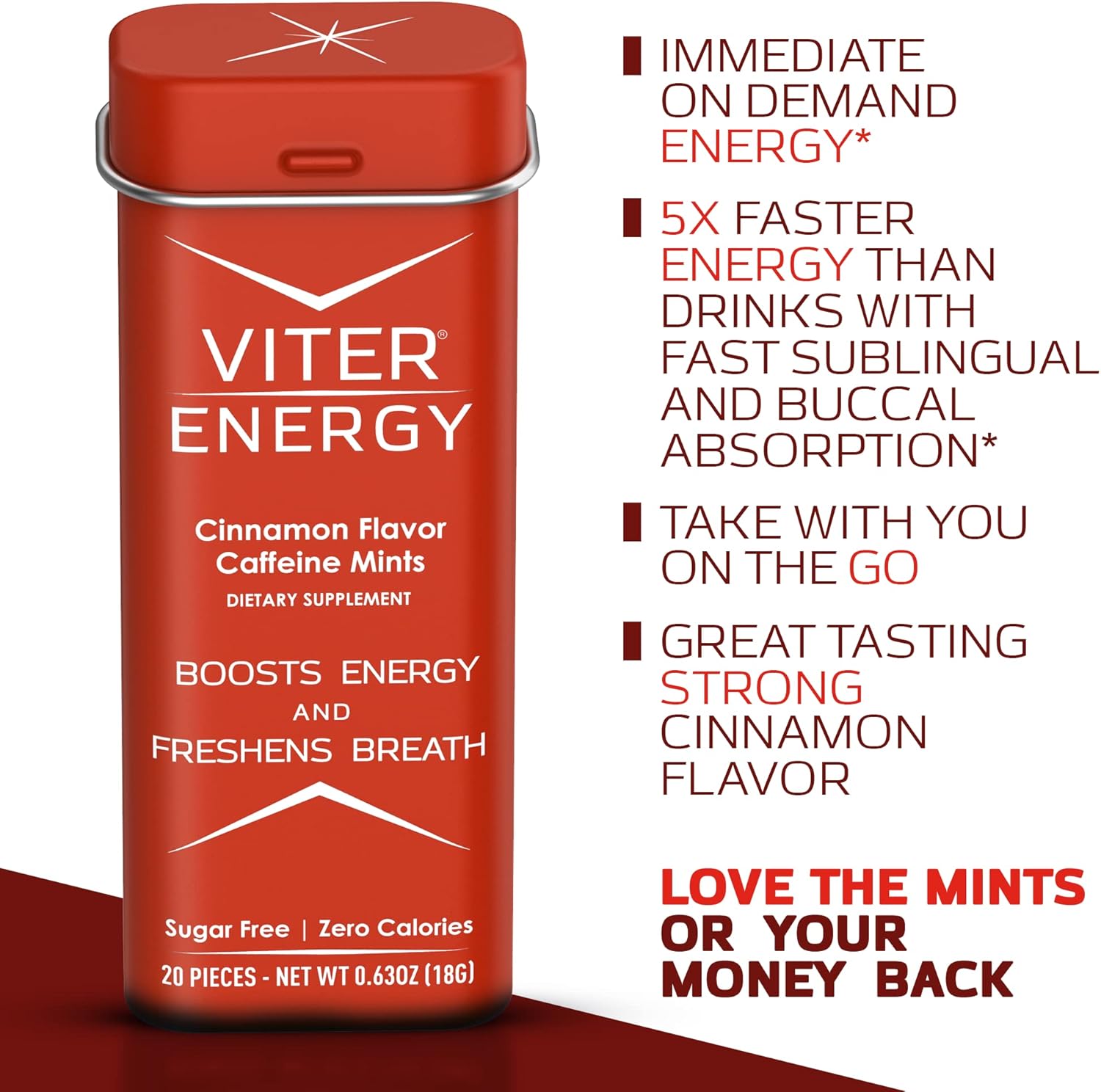 Viter Energy Caffeine Mints - 120 Pieces, 40mg Caffeine, Sugar Free, Vegan, B Vitamins, Energy Supplement (Cinnamon, 6 Pack)