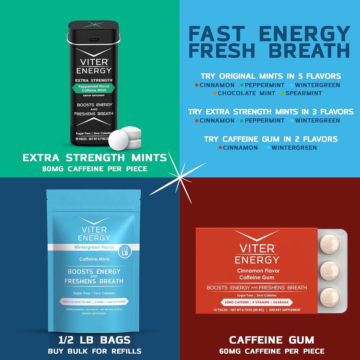 Viter Energy Caffeine Mints - 120 Pieces, 40mg Caffeine, Sugar Free, Vegan, B Vitamins, Energy Supplement (Cinnamon, 6 Pack)