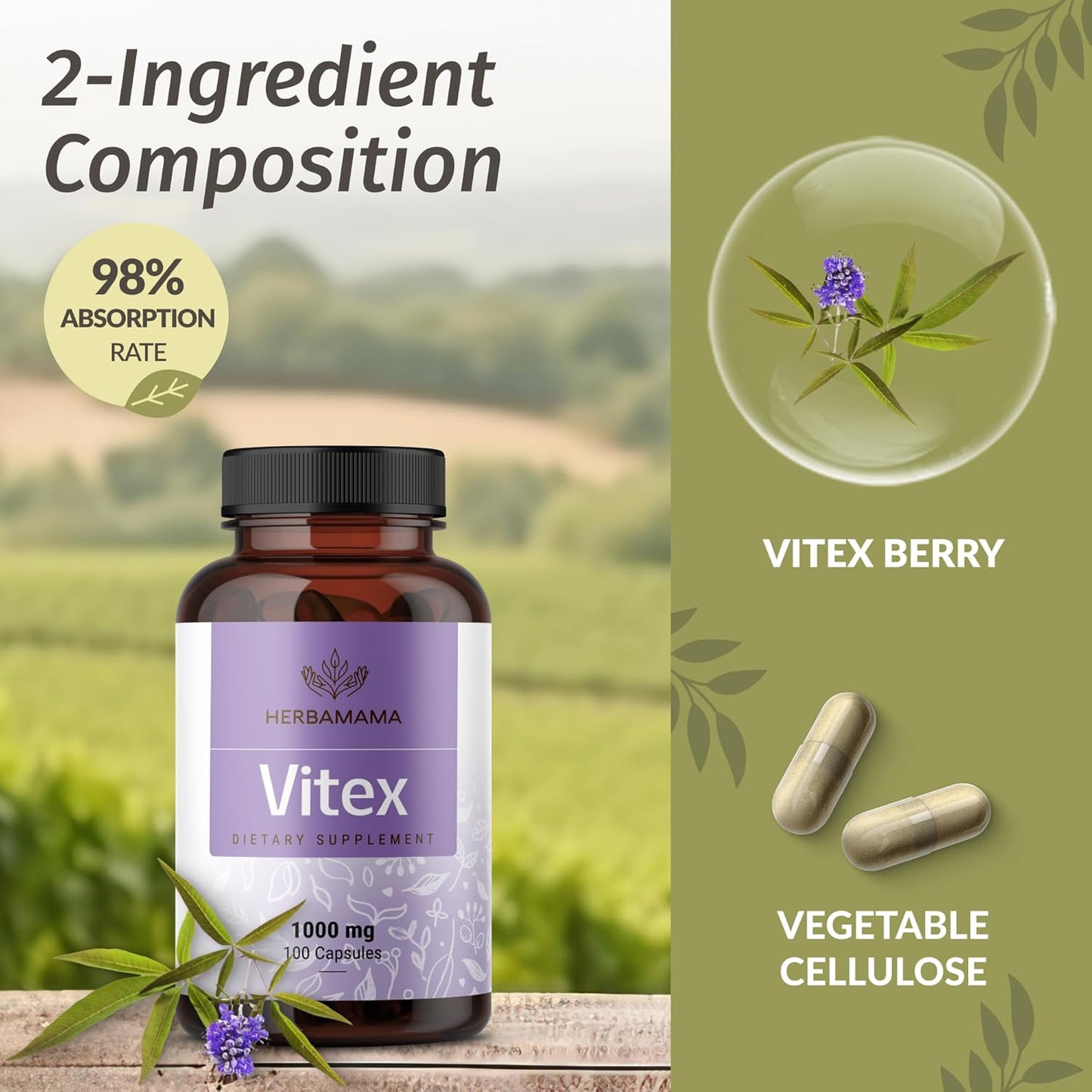 Vitex Chasteberry Capsules and Ashwagandha Liquid Drops Bundle - Vegan, Non-GMO, Sugar & Alcohol-Free - 1000mg & 2 fl oz - 2 Pack
