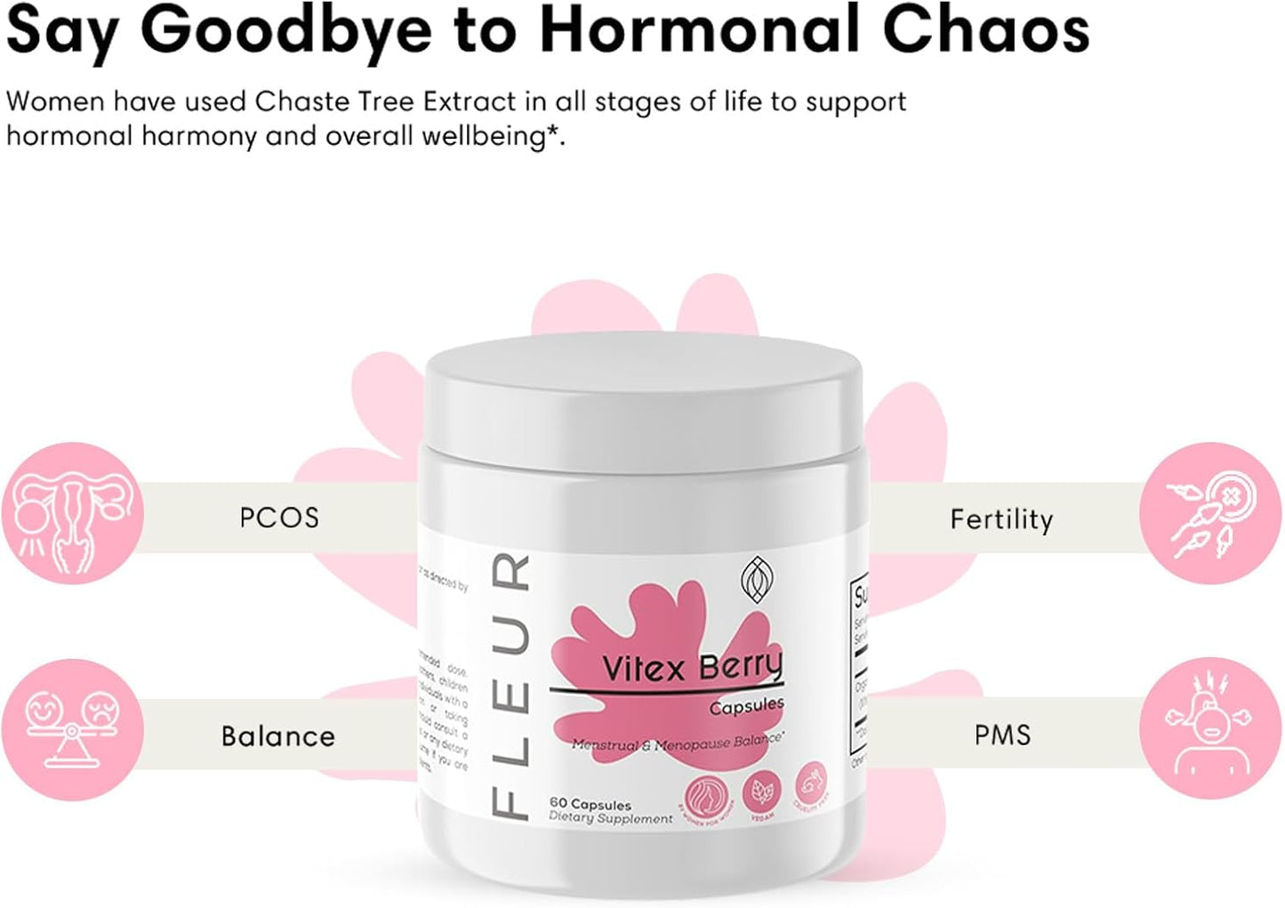 Vitex Chasteberry Capsules for Hormone Balance in Women - PCOS and Menstrual Cycle Support - Fertility and PMS Aid - 500mg, 60 Count