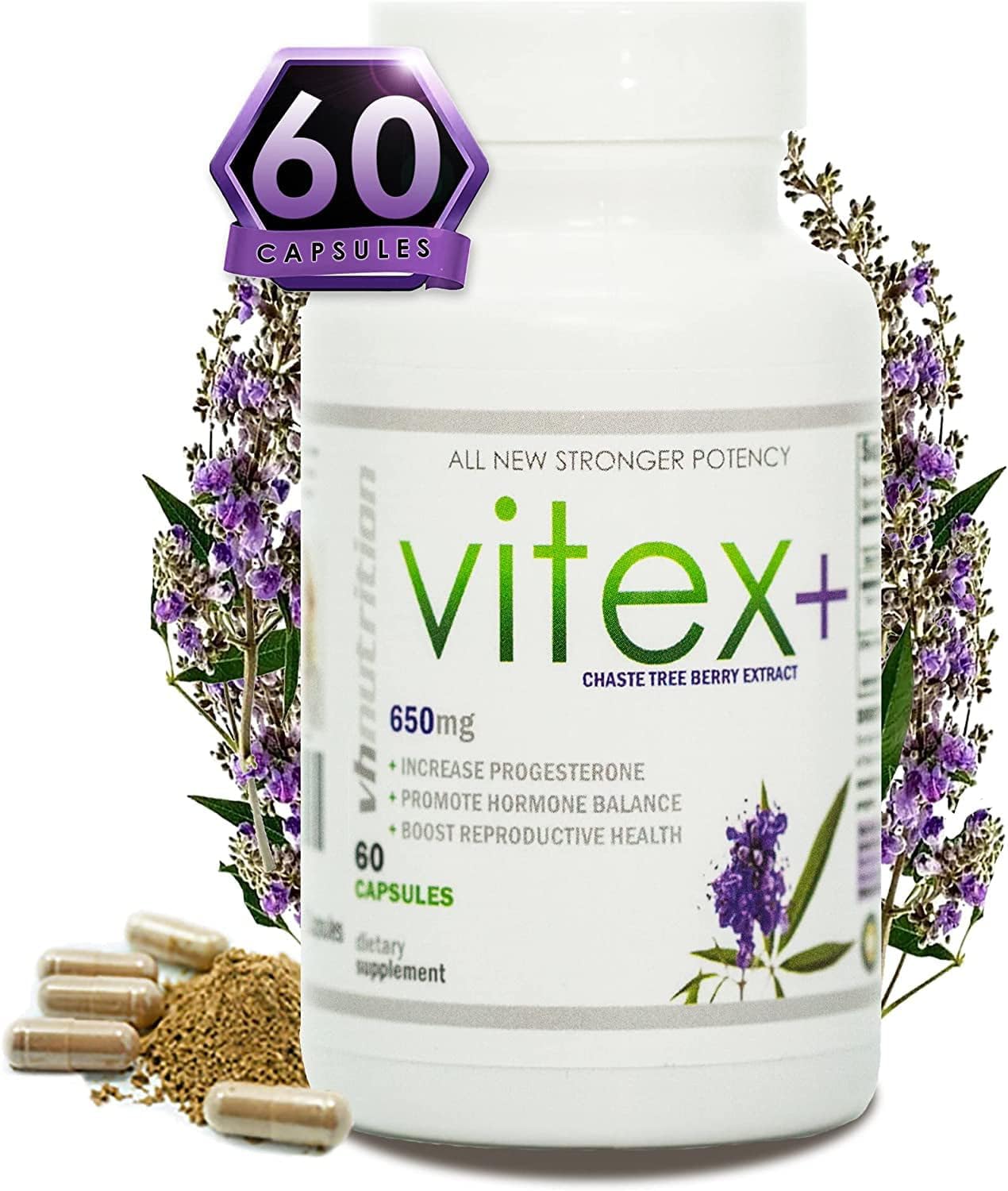 Vitex Plus 650mg Chasteberry Supplement for Women - Promotes Fertility, Hormone Balance, PMS Relief, Menopause Support - 60 Capsules
