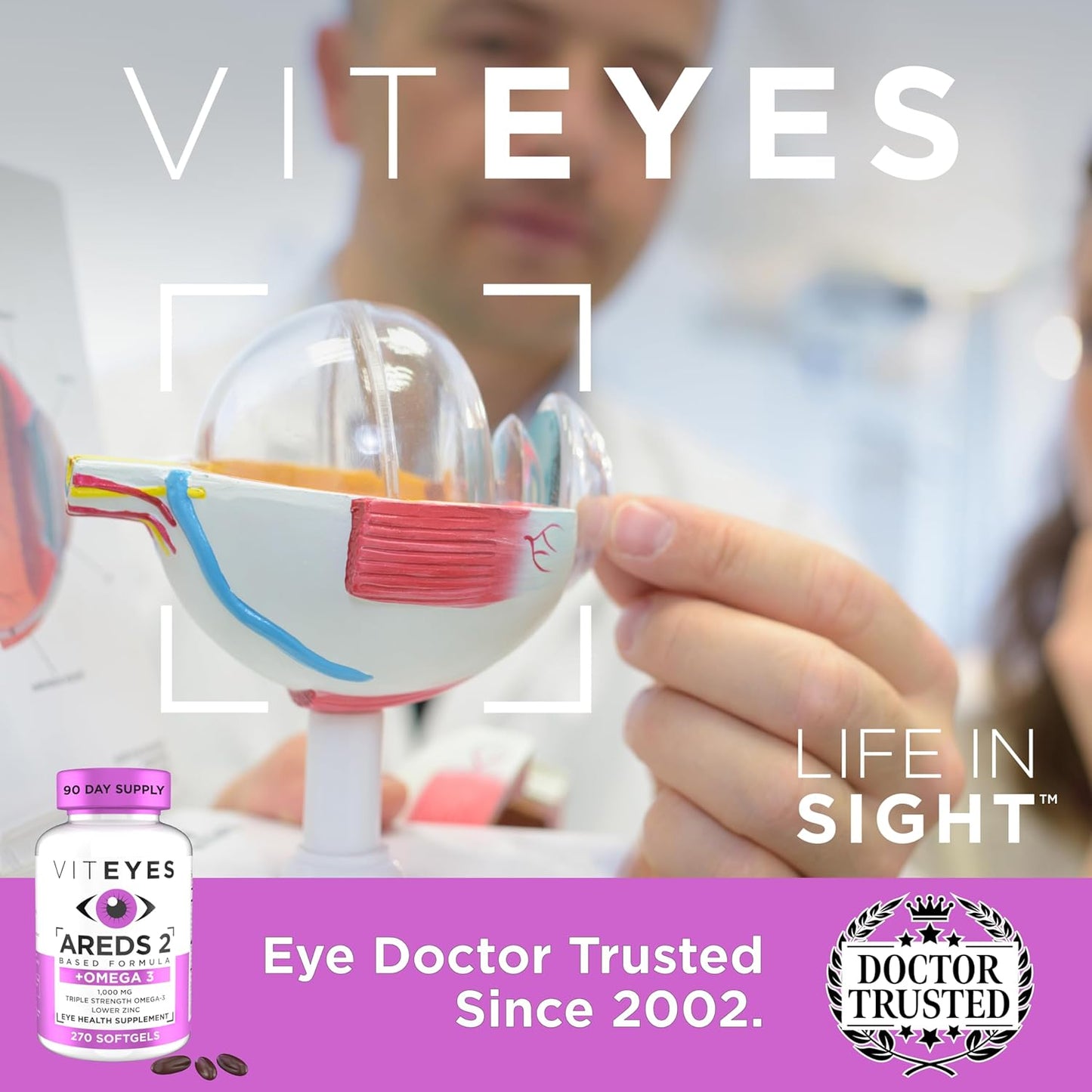 Viteyes AREDS 2 + Omega-3 Softgels for Heart and Eye Health, Triple Strength Omega-3, Vision Supplement, 270 Softgels