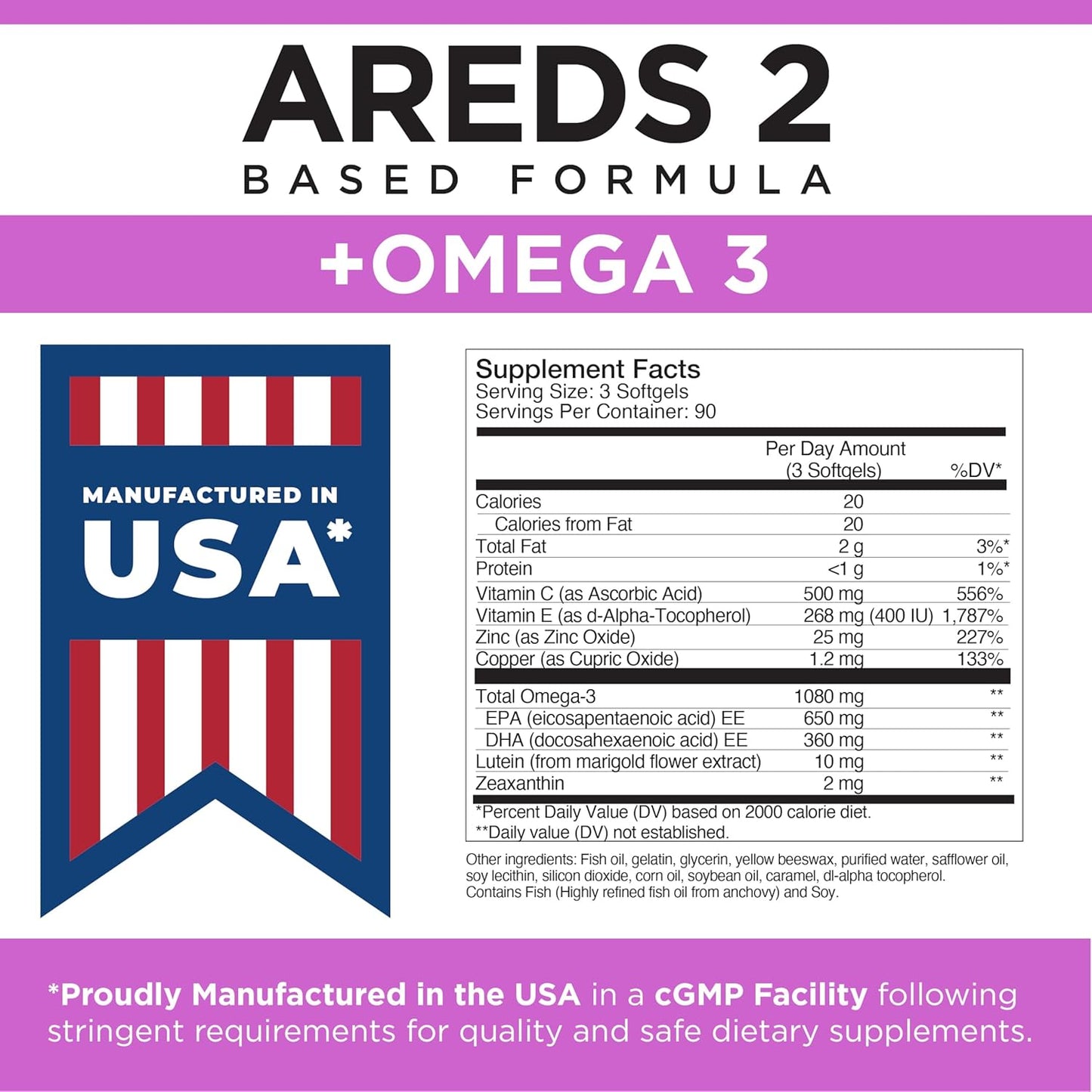 Viteyes AREDS 2 + Omega-3 Softgels for Heart and Eye Health, Triple Strength Omega-3, Vision Supplement, 270 Softgels