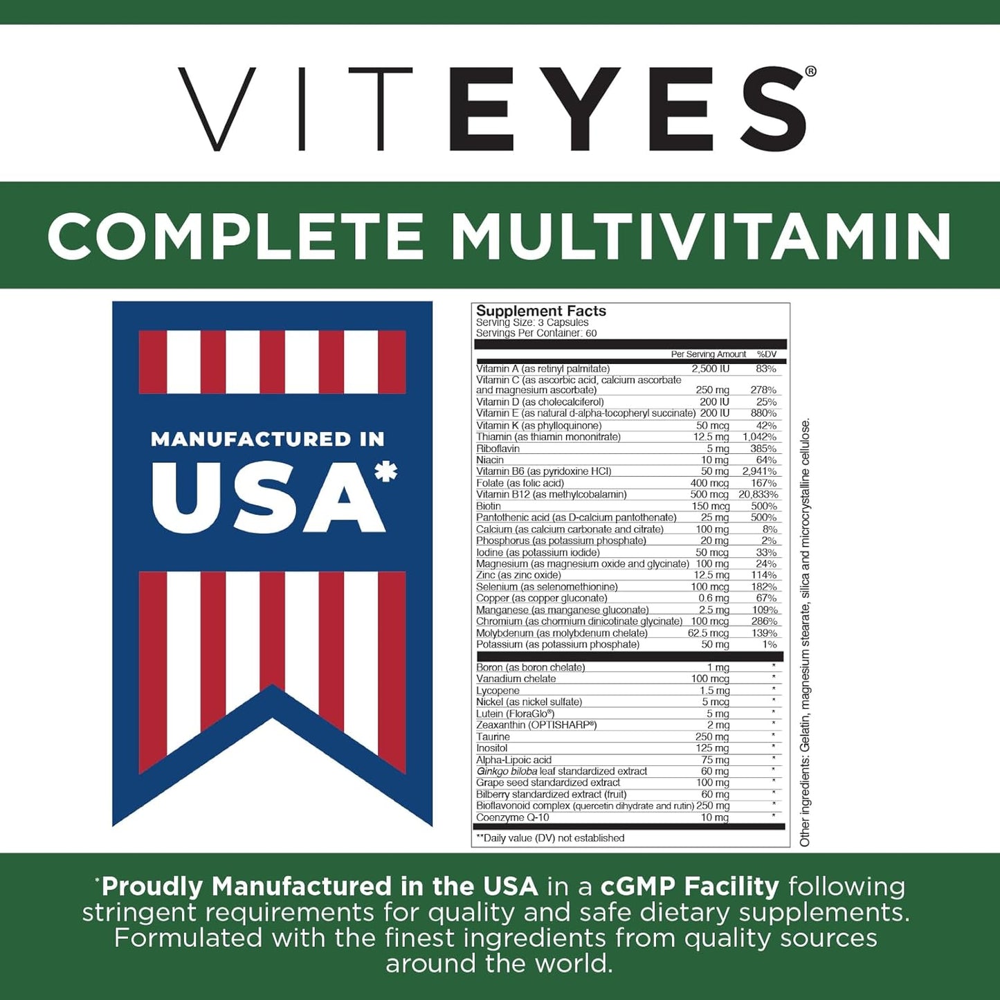 Viteyes Complete Eye & Total Body Health Multivitamin Supplement - 180 Capsules