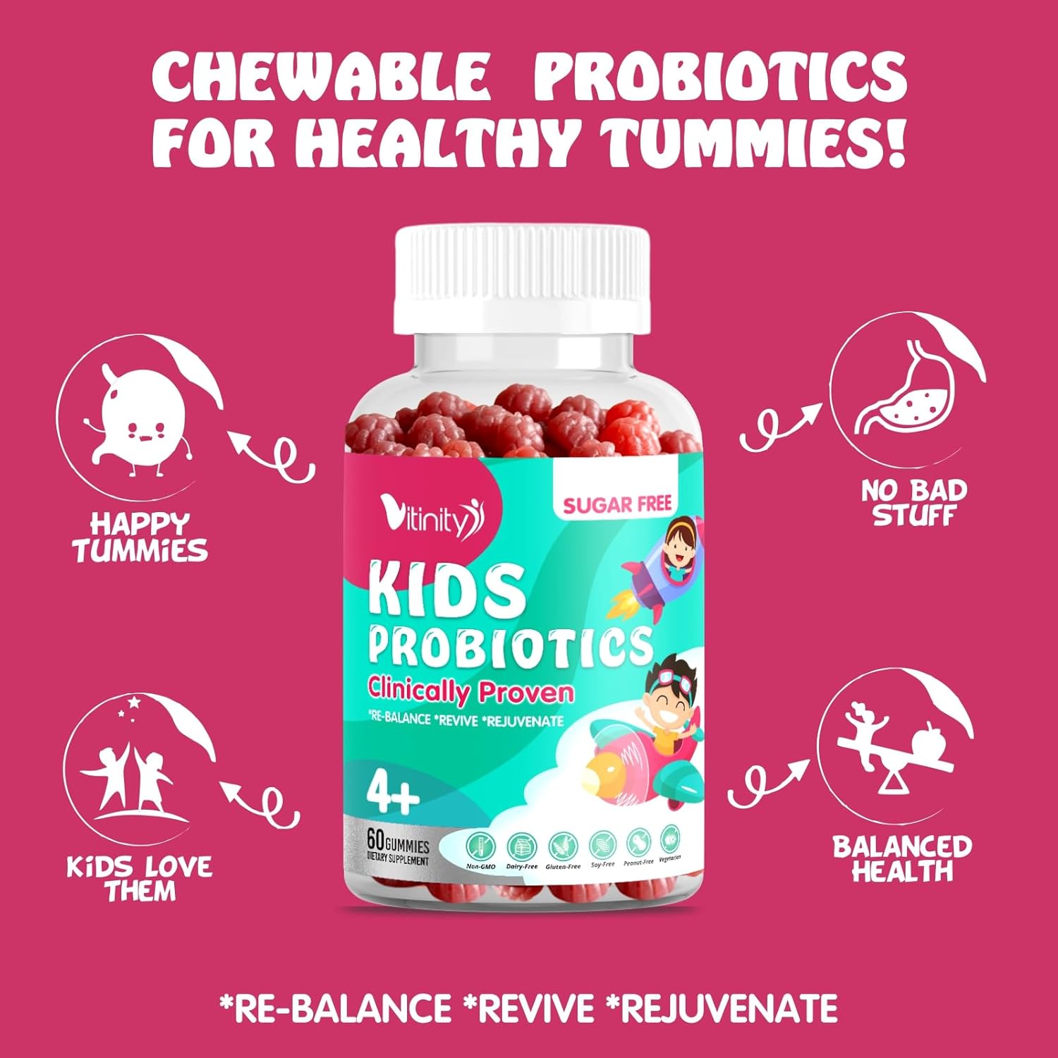 VITINITY NU10 Kids Probiotic Gummy Supplement - Clinically Proven for Gut-Brain Health & Digestive System Support