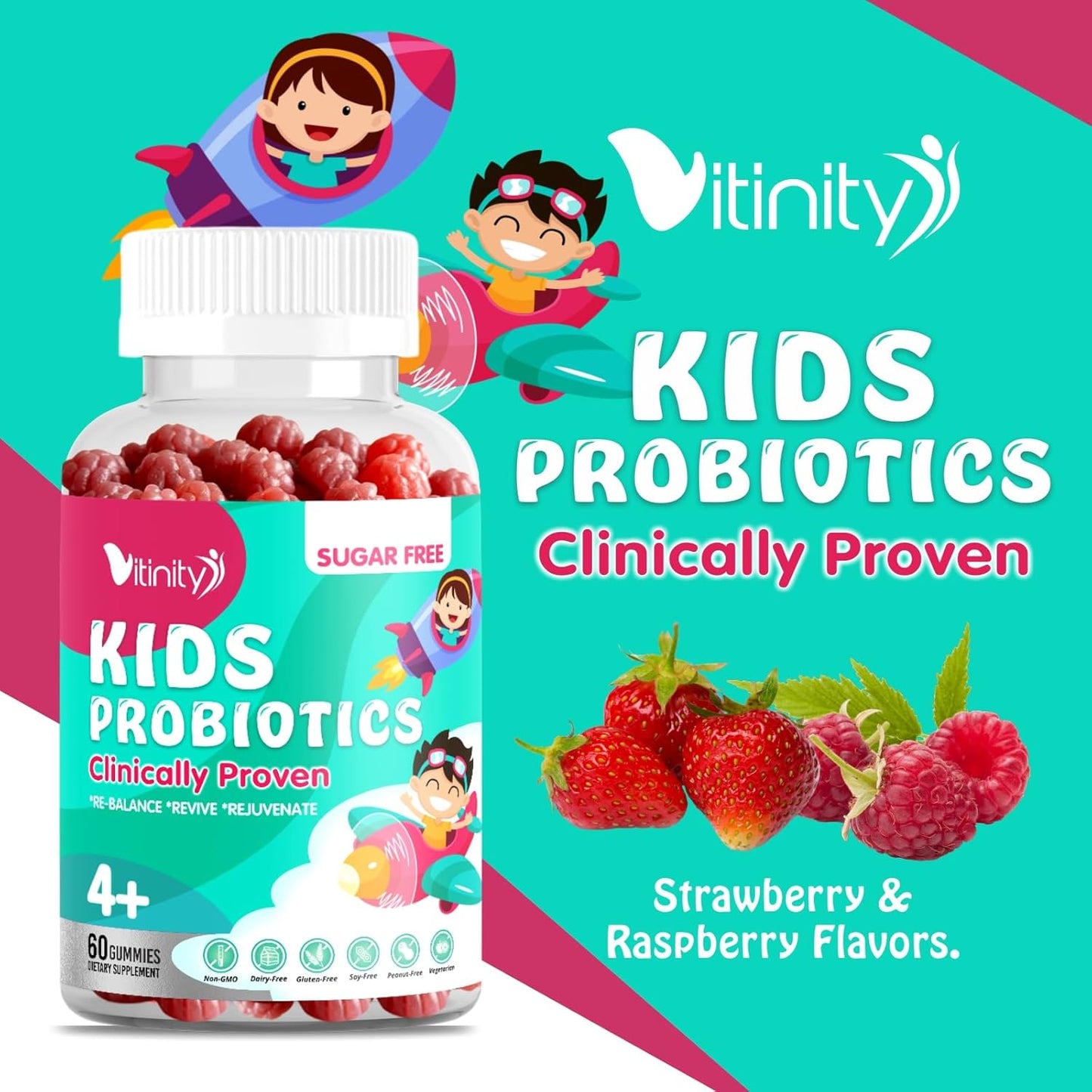 VITINITY NU10 Kids Probiotic Gummy Supplement - Clinically Proven for Gut-Brain Health & Digestive System Support
