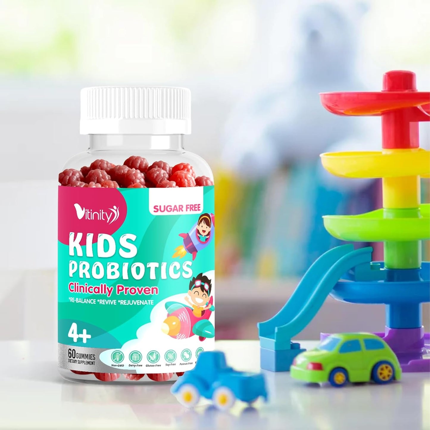 VITINITY NU10 Kids Probiotic Gummy Supplement - Clinically Proven for Gut-Brain Health & Digestive System Support