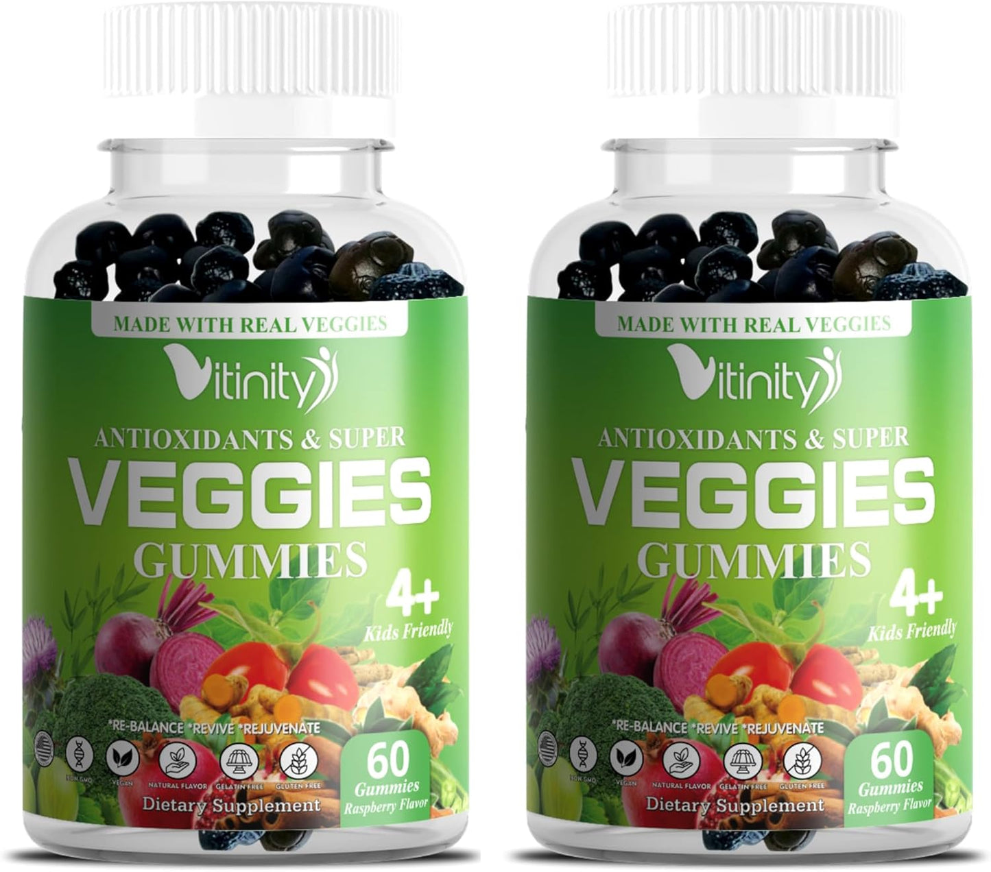 VITINITY Veggie Gummies Supplement - 30 Super Veggies, Fruits, and Herbs in 120 Delicious Chews - Non-GMO, Gluten-Free, Pectin-Based - 60 Day Supply