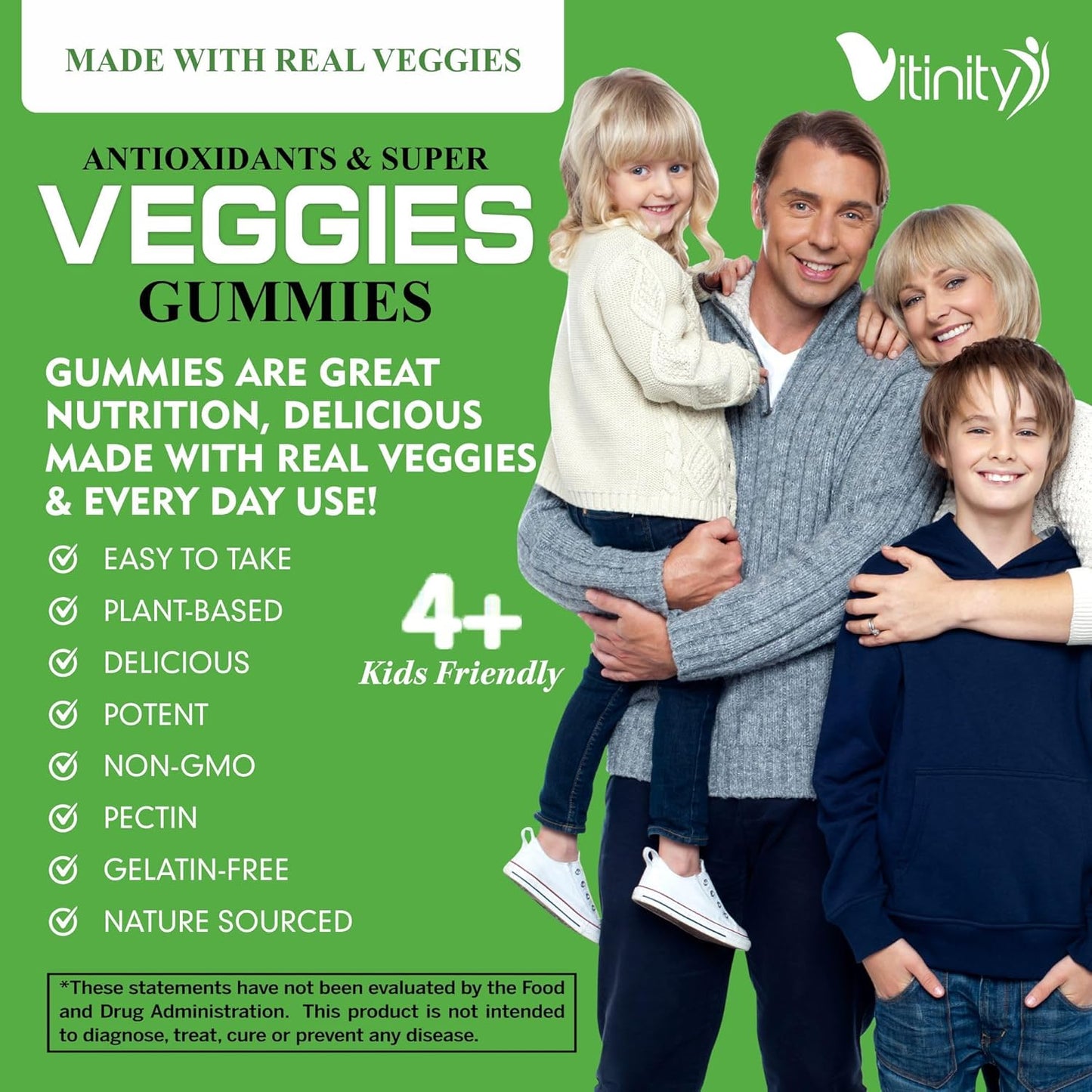 VITINITY Veggie Gummies Supplement - 30 Super Veggies, Fruits, and Herbs in 120 Delicious Chews - Non-GMO, Gluten-Free, Pectin-Based - 60 Day Supply